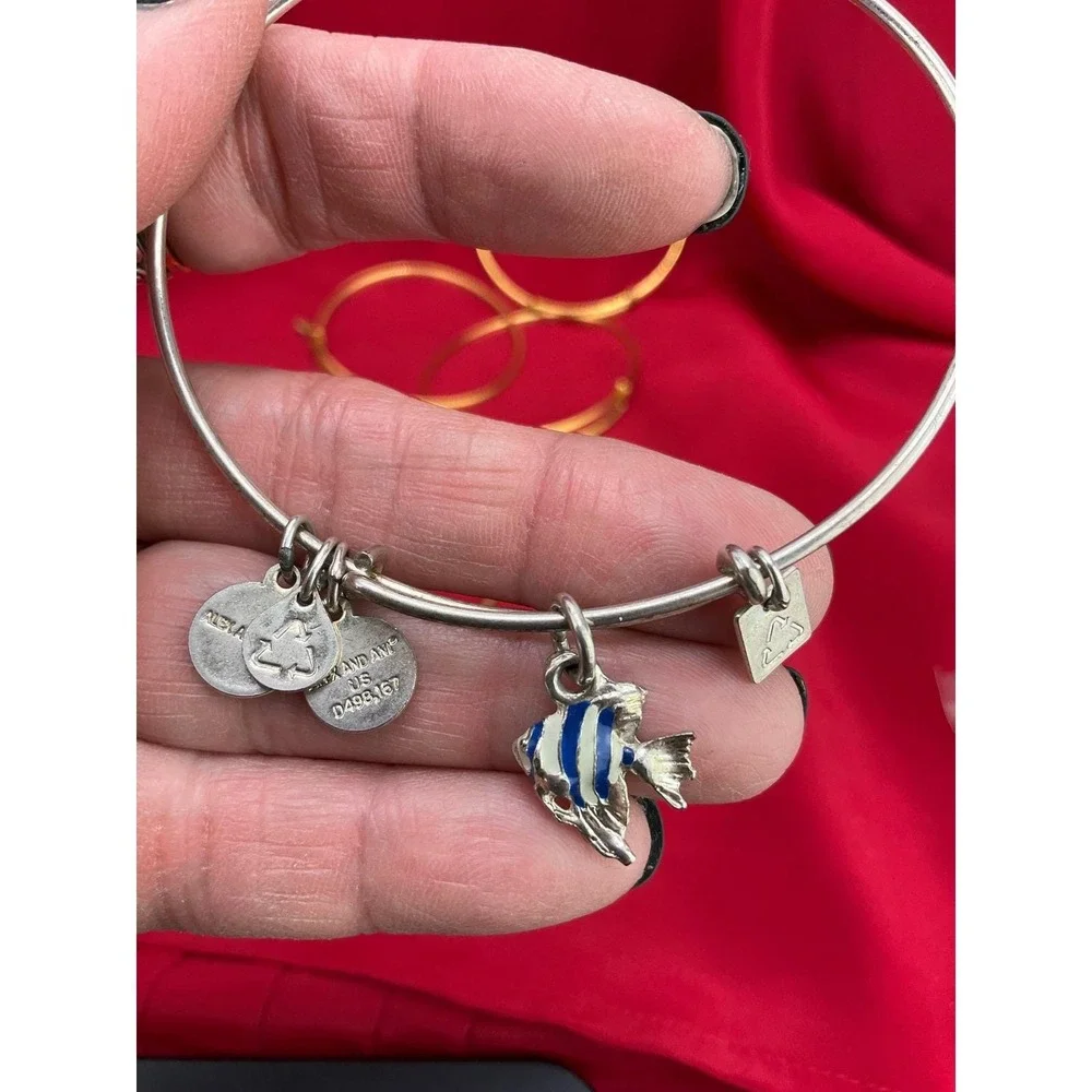 Alex and Ani Bangle Bracelet‎ Lot 6pc Nautical Lobster Fish Anchor Gold Silver